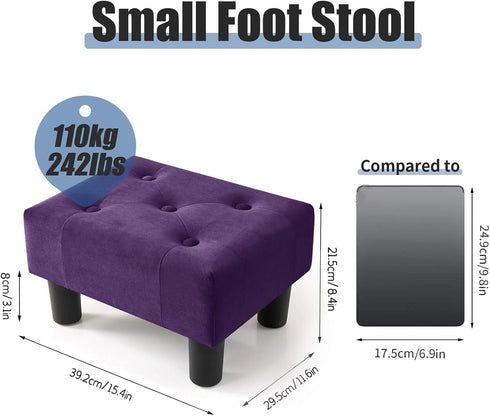 BRIAN & DANY Small Foot Stool, Velvet Foot Stools with Legs, Stable Small Footstool for Living Room, Purple