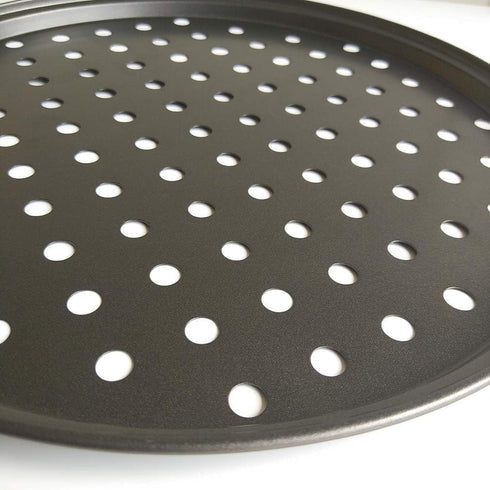 Non-Stick Round Pizza Pan with Holes, Best Perforated Carbon Steel Pizza Tray, 10 Inch