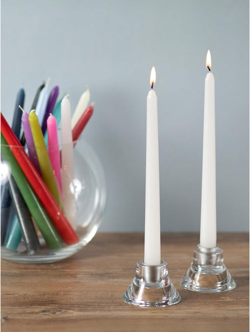 CANDWAX Set of 4 White Taper Candles 8 inch Dripless - Ideal Smokeless Unscented Dinner Candles - Long Burning Hand