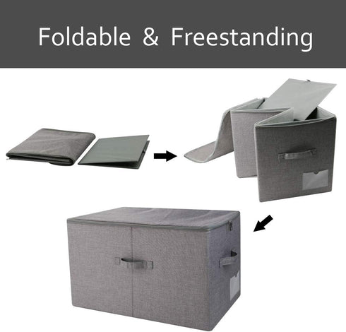 Pack of 2 Large Size Folding Clothing Storage Bins with Dust Proof Lid, Wardrobe Organizer for Bedroom Closet, Black