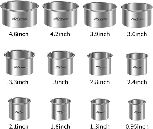 ALLTOP 12 Pcs Round Biscuit Cutter, Stainless Steel Baking Tool for Cookie Shaping and Cake Decoration