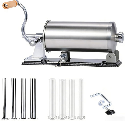 MZTOGR 2.5LBS 8 Sausage Stuffer, Stainless Steel Horizontal Sausage Maker, Homemade Manual Meat Filling Kitchen Machine