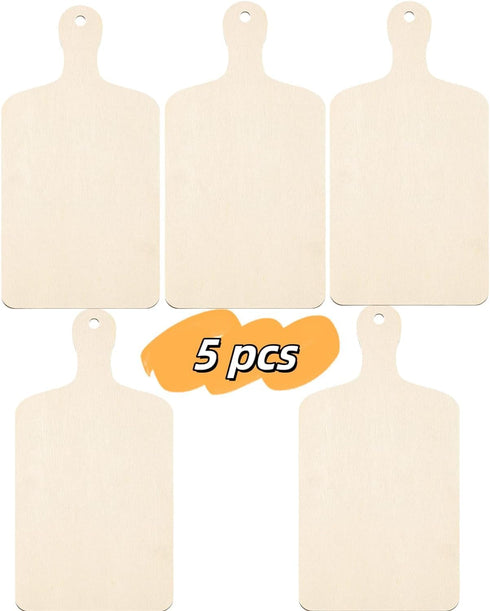 5 Pack Unfinished Wood Cutting Board, 11.8"L x 6.3"W, Wooden Paddle Cheese Bread Board Set for Craft