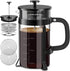 QUQIYSO 34oz French Press Coffee Maker, 304 Stainless Steel with 4 Filters, Borosilicate Glass, BPA Free