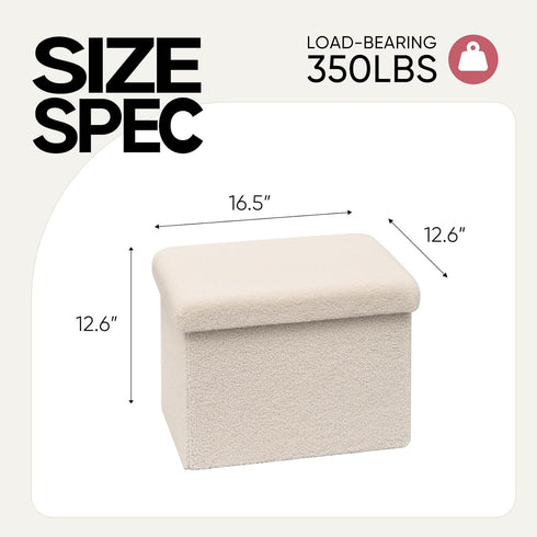16.5in Small Storage Ottoman Foldable Sherpa Top Storage Bench,Foot Rest/Step Stool for Bedroom Dorm Entryway, Space