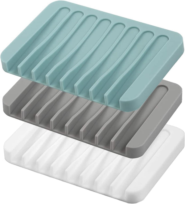 Self Draining Soap Dishes, 3 Pcs Silicone Soap Saver, Waterfall Drainer Soap