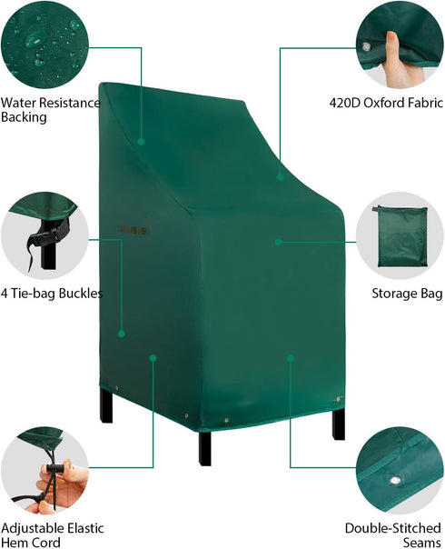 1 Pack-Green RosieLily High Back Patio Chair Covers Waterproof Heavy Duty Stackable Outdoor Bar Stool Cover Brown Patio