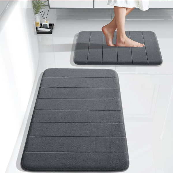 Yimobra Memory Foam Bathroom Rugs Set, 2 Piece Quick Dry Non-Slip Bath Mat for Tub Shower & Sink (Dark Gray)