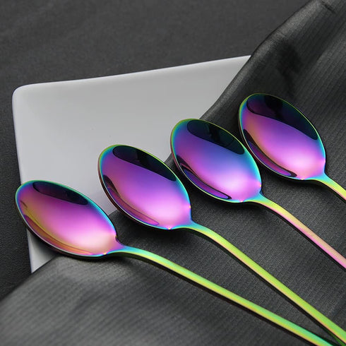 IQCWOOD 9-Inch Long Handle Iced Tea Spoons, Rainbow Stainless Steel Coffee Stirrers, Set of 4 for Shakes, Ice Cream