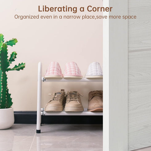 Adjustable 2-Tier Expandable Shoe Rack, Heavy Duty Metal Free Standing Storage Organizer for Entryway Closet