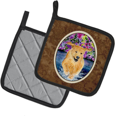 Caroline's Treasures Golden Retriever Pair of Pot Holders, Kitchen Heat Resistant, 7.5 x 7.5