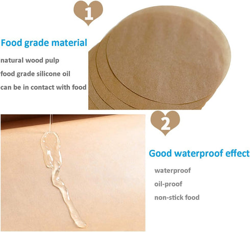 200pcs 8 Inch Parchment Paper Rounds - Unbleached Baking Paper for Air Fryer, Nonstick