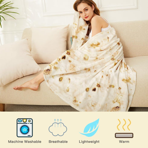 80in Cozy LetsFunny Burrito Tortilla Throw Blanket, Soft Warm Couch Blankets for Women Men, Realistic Double Sided Taco