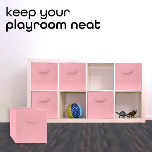 Pomatree 13x13x13 Inch Storage Cubes, 4 Pack Fabric Baskets for Organizing Closet and Toys (Pink)