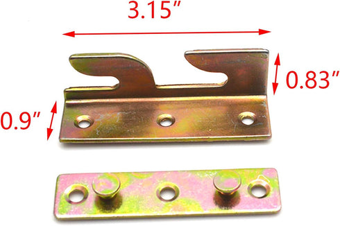 4 Sets Bed Hinges Bed Rail Brackets, 3.1" Double Hooks Heavy Duty Iron Replacement Part for Bed Frames with Screws