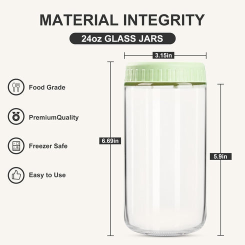 24oz 4 SHOWIN Overnight Oats Containers with Lids, Glass Jars with Lids pcs, Light Green, Wide Mouth Mason jars