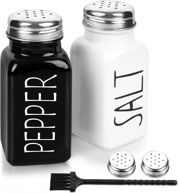 2 Pack Salt and Pepper Shakers Set, Glass Shaker with Stainless Steel