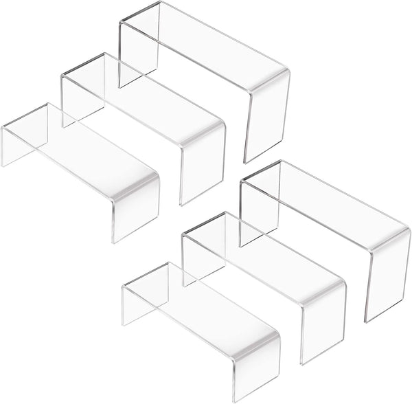 Acrylic Display Stand Riser - Clear Small Decorator Stand Shelf for Figures, Jewelry, Cupcake, Dessert - 2 Sets