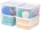 IRIS USA Plastic Storage Basket with Lid, 4-Pack Stackable for Kitchen, Bathroom, Bedroom, Stylish Design, Pearl