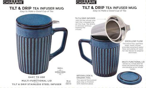 18-Ounce casaWare Shell Tilt & Drip Tea Infuser Mug (Ocean Blue)