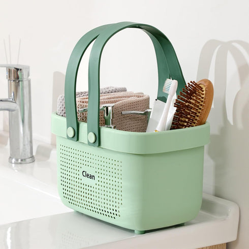JiatuA Shower Caddy Baskets Plastic Storage Baskets Bins with Silicone Handles, Cleaning Supplies Organizer for Bathroom, Kitchen, Closet, Bedroom, Small Green by JiatuA
