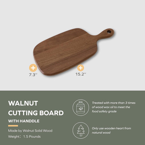 Hole(15.2x7.3 Inches) Muso Wood Small Cutting Board with Handle, Walnut Wooden Chopping Boards for Bread, Vegetables