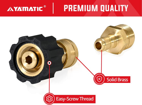 YAMATIC Pressure Washer Adapters, M22 14mm Male to 1/4" Plug and Female to 1/4" Socket, 5000 PSI Quick Connect