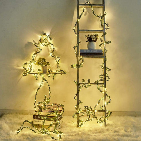 Kitstar 30LEDs 10ft, Green Garland Tiny Leaf Vine String Light Timer Function Wedding Party Christmas Holiday Patio
