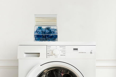 Laundry Pod Holder & Dryer Sheet Dispenser, 2 Compartment Acrylic Container with Lids for Laundry Room Organization