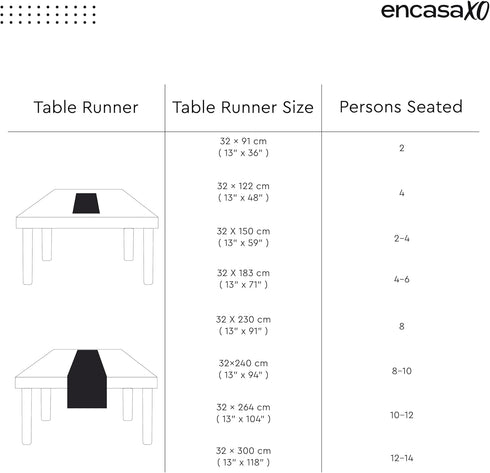 Encasa XO Table Runner 13x104 in Long, Cotton Canvas Fabric, Jet Black Solid Color, Machine Washable & Durable