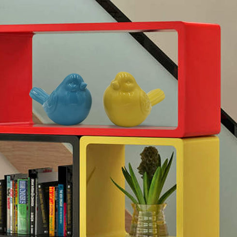 yhcdsea 2pcs-Set Yellow/Blue Decorative Bird Figurine, Glazed Ceramic Chubby Bird Figure for Indoor Outdoor Decor