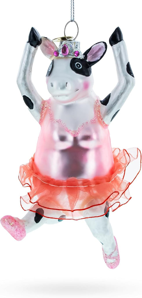 Elegant Cow Dancing Ballet Blown Glass Christmas Ornament
