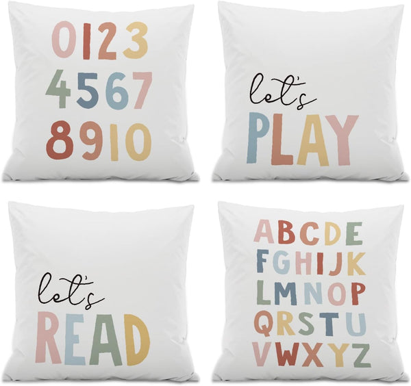 ISANOU Nursery Decorative Pillow Covers,Let's Play Read Alphabet Throw Pillow Covers Decor for