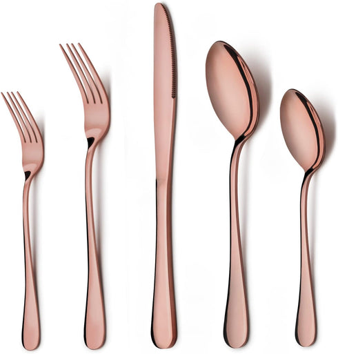 LIANYU 10-Piece Copper Silverware Flatware Set - Stainless Steel Cutlery Set for 2, Mirror Finished, Dishwasher Safe