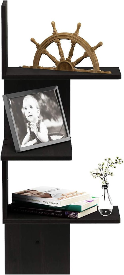 3-Tier Furinno Rossi Wall Mounted Shelves, Rectangle, Espresso/Black