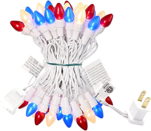 4th C3 13.5 50 GlowVibe Red White and Blue String Lights, of July, Glass ft LED Plug in Lights for Home Patio Garden