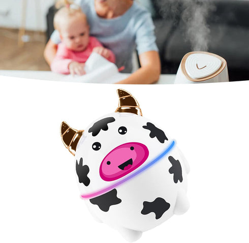 Cute Pet Humidifier, Moisturizing Soft Mist Mini Desktop Humidifier with 230ml Water Tank for Bedroom (Cow)