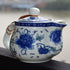 Blue White Peony Flower Teapot, 500ml Porcelain Kettle with Stainless Infuser (Mudan Flower)