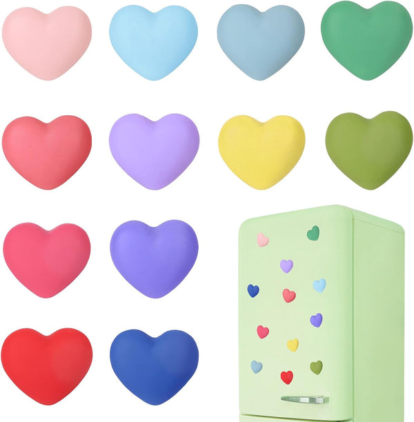 Whaline 12Pcs Colorful 3D Heart Shape Refrigerator Magnets, Decorative Fridge Stickers for Home Kitchen Office