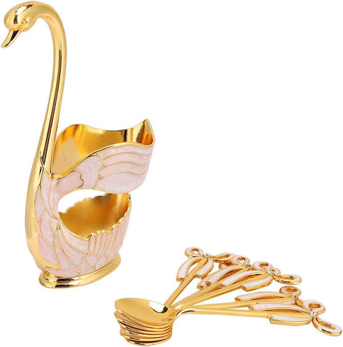 6PCS Coffee Spoons Set, Dessert Spoons with Swan Base Holder, Stainless Steel Small Spoons for Ice Cream