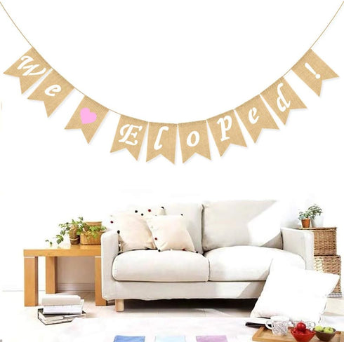 LUOZZY We Eloped Banner, Romantic Love Heart Banner, Proposal Photo Props for Engagement Wedding Party Decorations