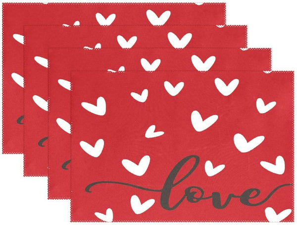 Valentine's Day Love Heart Red Buffalo Check Placemats Set of 4, Heat-Resistant Table Mats for Kitchen Dining