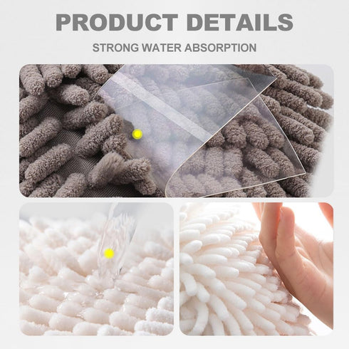 ROWPOZ 2PCS 6.7Inch Absorbent Hanging Hand Towel Ball for Kitchen & Bathroom, Chenille Plush Hand Towel Puff Ball Hand