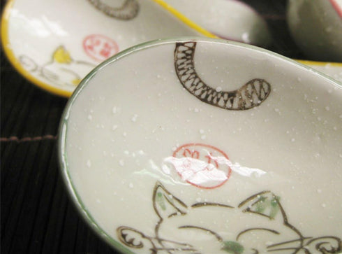 5 pcs Ceramics Japanese Fortune Cat Hand Painted Soup Spoons