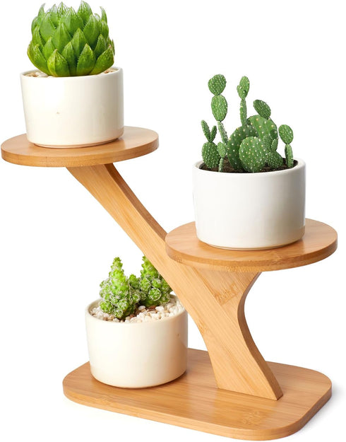 XXXFLOWER Wood Plant Stand for Indoor,Small Desktop Plant Stand,3 Tier Succulent Windowsill