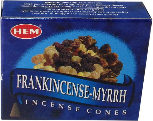 Hem Frankincense and Myrrh Incense Cones, 120 Cones (12 Packs), Natural Aromatherapy for Meditation