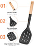 Pack of 2 Black Silicone Spatula, Non-Stick Cooking Utensil Set with Wooden Handle for Baking, Mixing, Grilling,