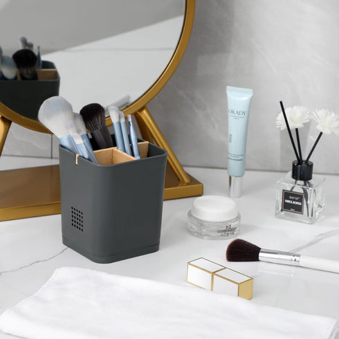 Electric Toothbrush Holder with 3 Slots, Bamboo Dividers for Bathrooms, Plastic Organizer for Countertop (Cool Grey)