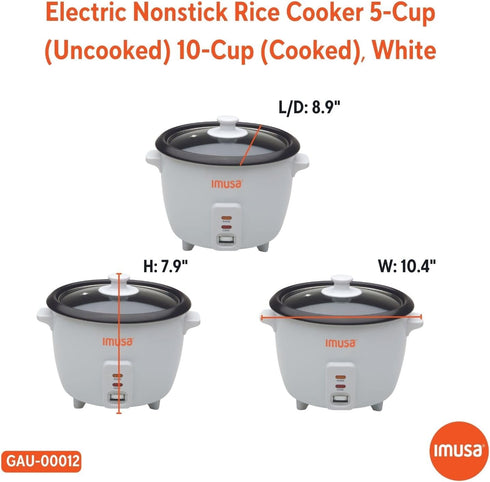 IMUSA USA GAU-00012 Electric Non-Stick Rice Cooker, 5-Cup (Uncooked) 10-Cup (Cooked), White