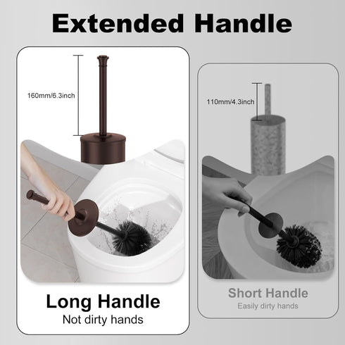 Bronze Toilet Brush and HolderExtra Long Handled Toilet Brush for BathroomStainless Steel Heavy Duty Toilet Bowl